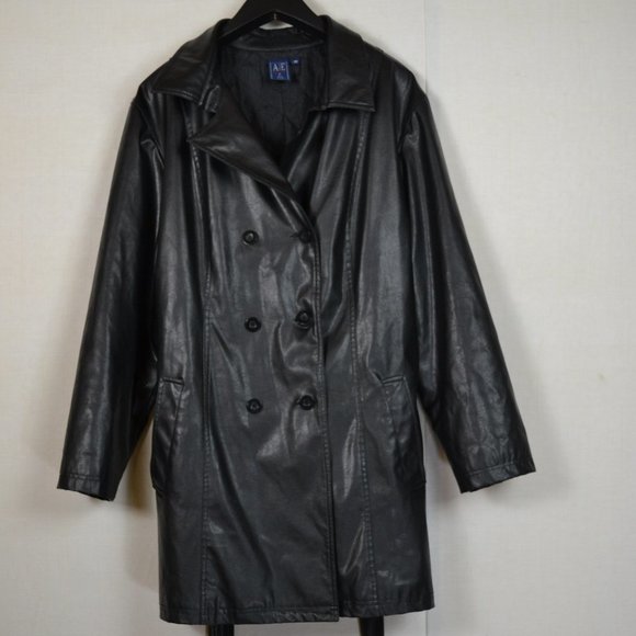 Black  vegan  Leather Coat Shacket  Grunge western - Picture 8 of 11